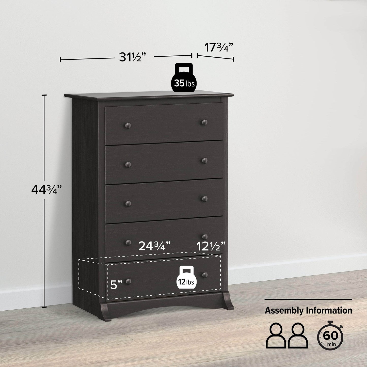 Modubox Drawer Chest Sonoma 5-Drawer Chest - Available in 5 Colours