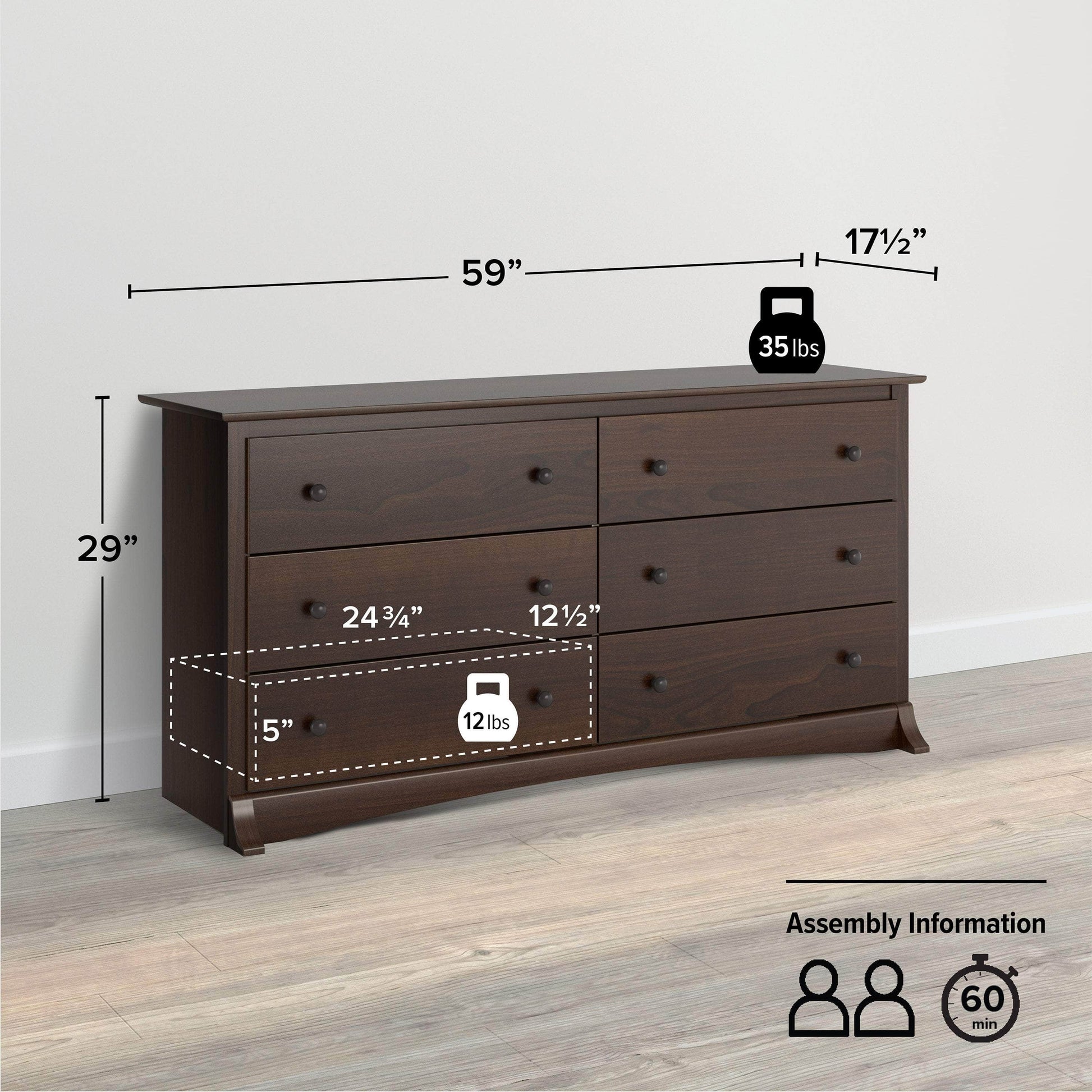 Modubox Dresser Sonoma 6-Drawer Dresser - Available in 5 Colours