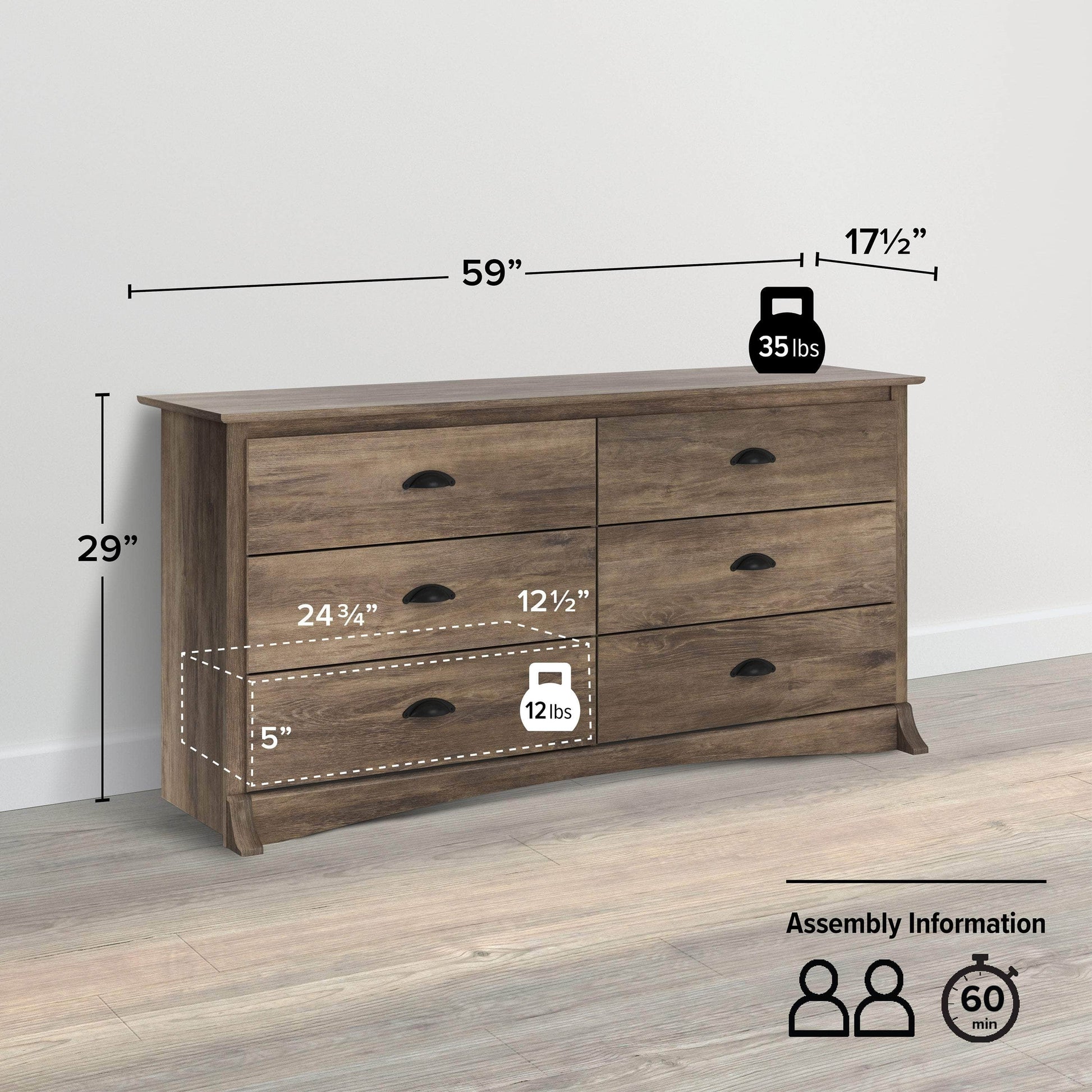 Modubox Dresser Sonoma 6-Drawer Dresser - Available in 5 Colours