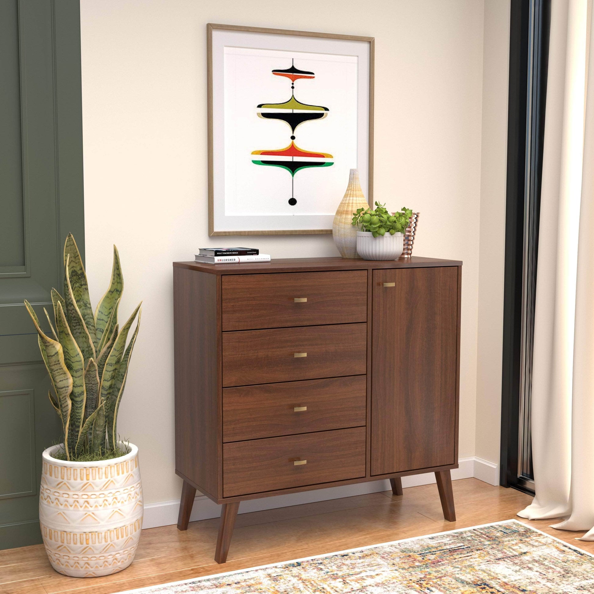 Pending - Review Drawer Chest Milo MCM 4 Drawer Chest with Door - Available in 4 Colours