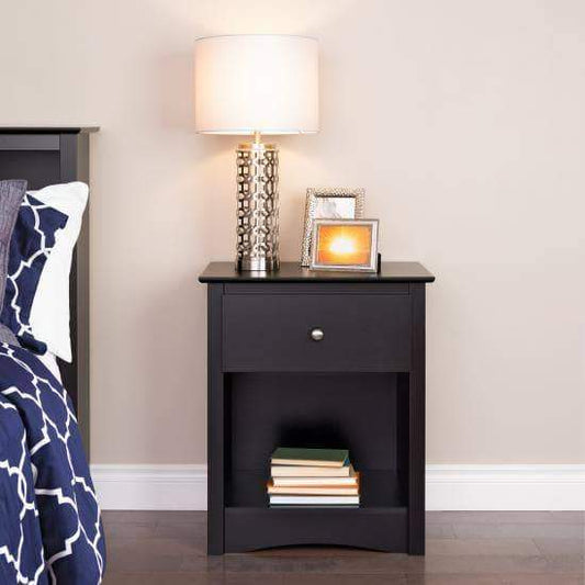 Prepac Sonoma Bedroom Black Sonoma 1-Drawer Tall Nightstand - Multiple Options Available